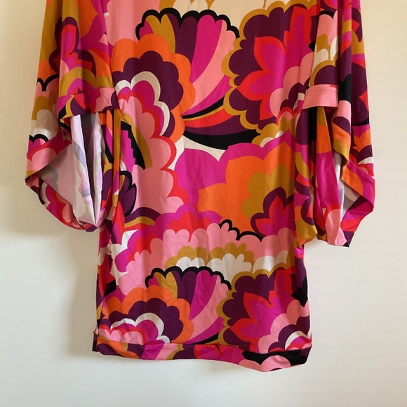 Trina Turk Fan Faire Multicolor Pink Boatneck Tunic Swim Cover Up Dress L $152 - Picture 4 of 11